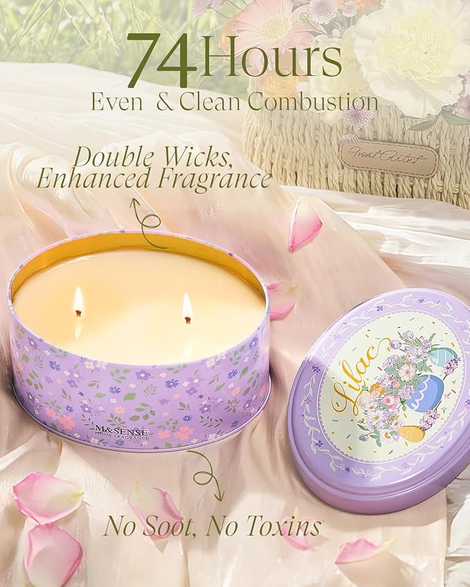M&SENSE Dual-Wicks Lilac Scented Candles 12oz, 2 Wick Spring Soy Candle - Image 4