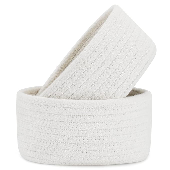 【2 Pack】 ABenkle Small Storage Baskets, Natural Cotton Rope Woven Baskets by ABenkle
