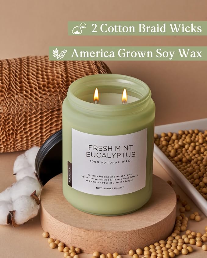 M&SENSE Eucalyptus & Mint Scented Jar Candle, Large 19.4oz Natural Soy Wax - Image 3