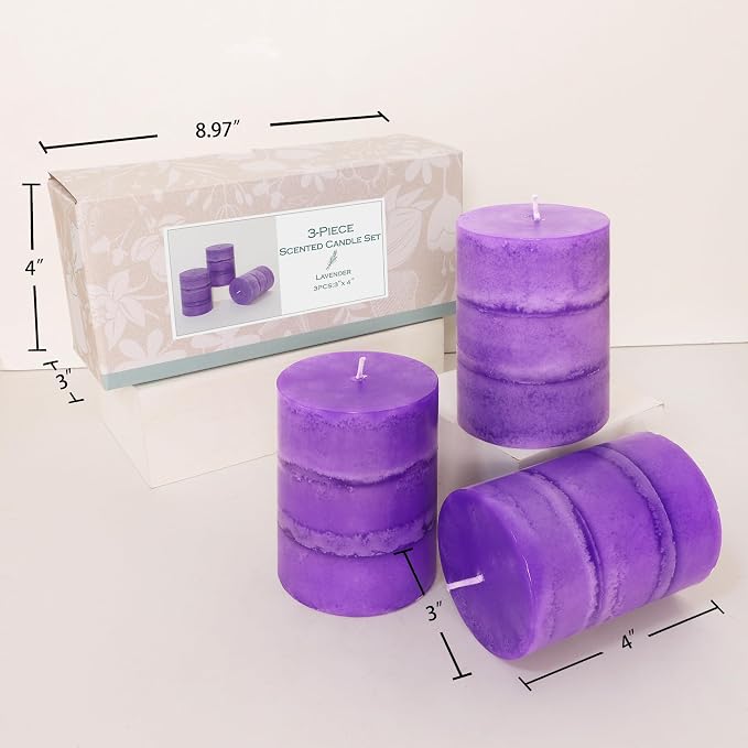 3" x 4" Handmade Pillar Candles Lavender Scented Purple Decorative Modern - Image 7