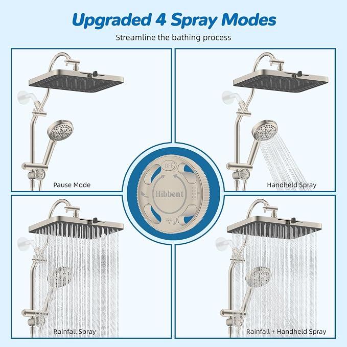 Hibbent cUPC Certified 13'' Shower Head Combo, High Pressure 5 Spray Rainfall - Image 4