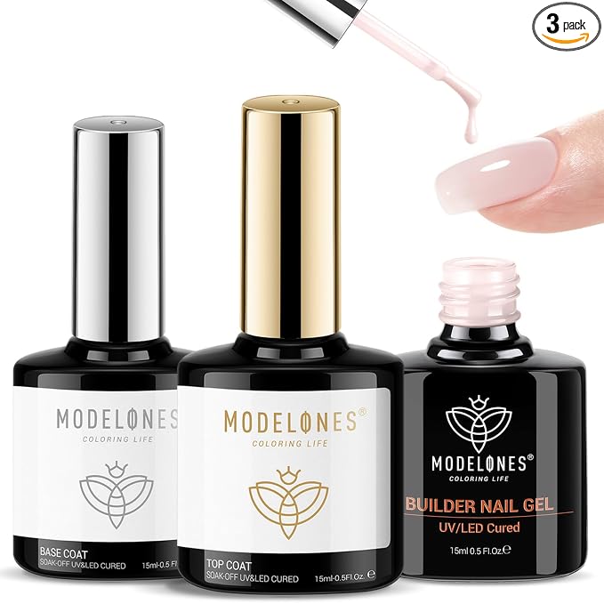 modelones Top Coat with Builder Nail Gel, Nude Pink Color Builder Top Nail Kit by MODELONES