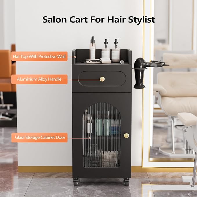 OmySalon Salon Cart with Wheels, 3-Tier Rolling Beauty Cart with Glass Door & - Image 2