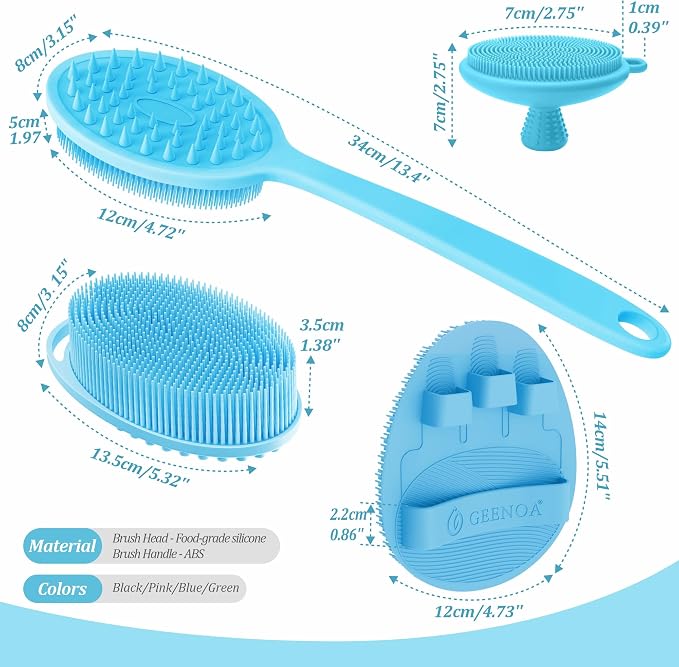 Silicone Back/Body/Face Scrubber & Soft Bath Glove Set 4PCS, Gentle Exfoliating - Image 2