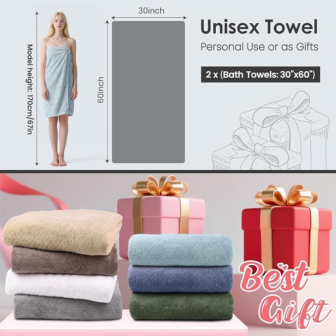 JML Bath Towels Pack of 2, 30 in x 60 in, Large Microfiber Bath Towel Set - Image 2