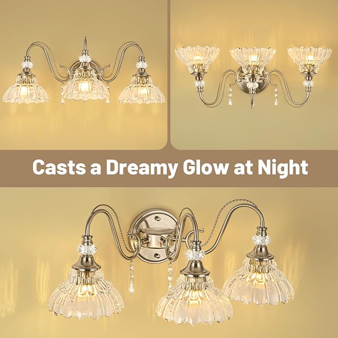 Brushed Nickel Bathroom Vanity Light, 3-Light Nickel Finish Wall Sconce - Image 8