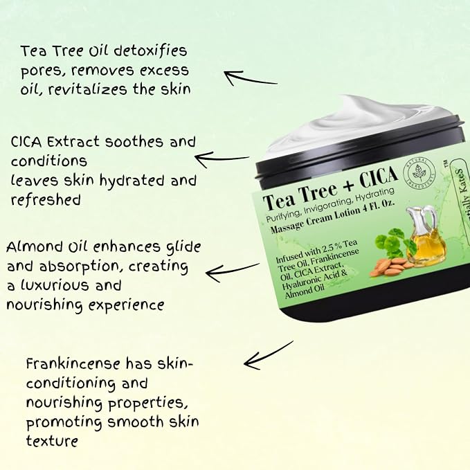 Essentially KateS Tea Tree 2.5% Body Cream Massage Lotions 4 oz, Infused - Image 5