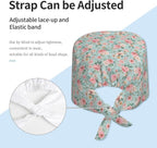 Scrub Cap for Women and Men Boho Black Leaf Pattern Adjustable Breathable - Image 4