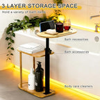 3-Tier Freestanding Bathtub Tray Table, Adjustable Bamboo Bath Caddy - Image 4