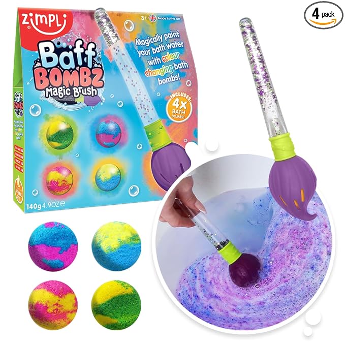 Baff Bombz Magic Brush, 4 x Bath Bombs, Magically Paint Your Bath Water by ZimpliKids