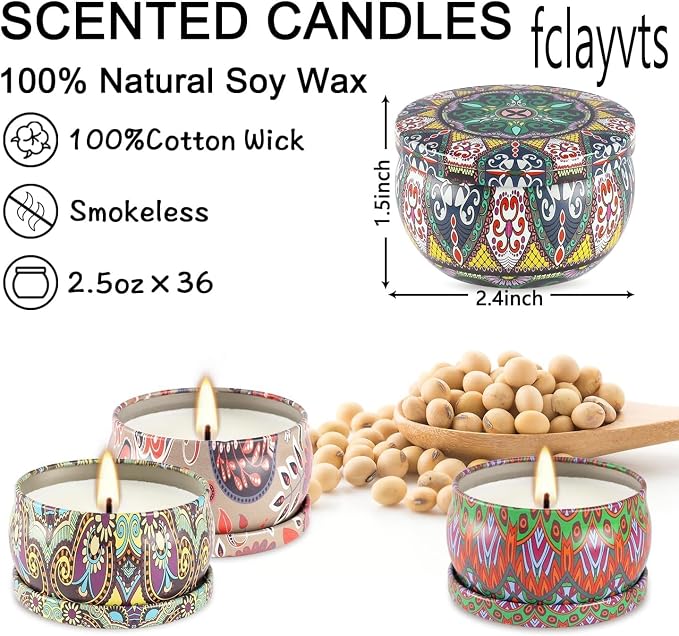 fclayvts Set of 36 Scented Candles, 2.5 OZ Soy Wax Aromatherapy Candles Gift Set - Image 3