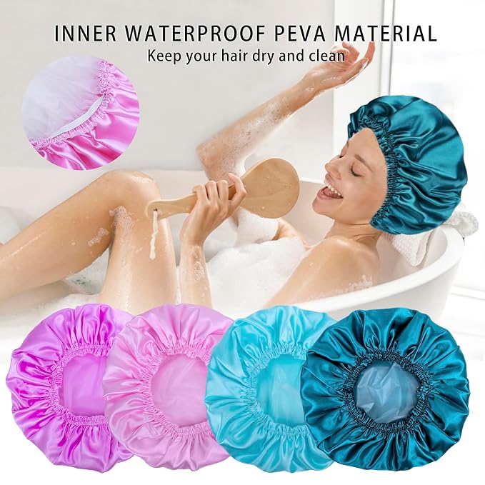 Shower Caps for Women, Double Waterproof Layers Shower Cap, Bathing Shower Caps - Image 7