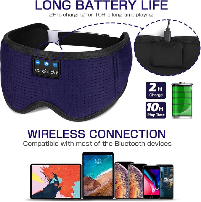 LC-dolida Sleep Headphones, Sleep Mask Bluetooth Wireless Music Eye Mask - Image 5