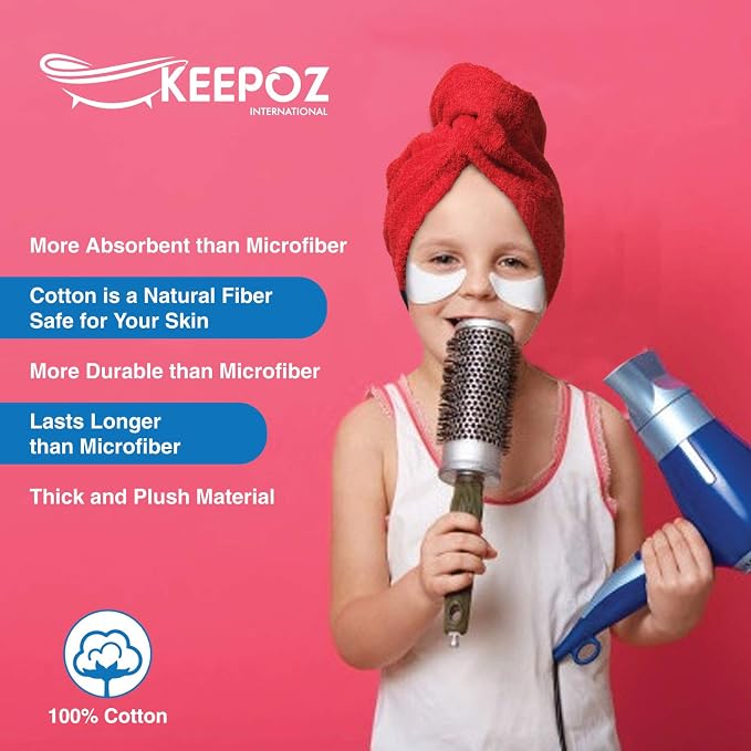 KEEPOZ Hair Towel Wrap Quick Dry 100% Cotton Super Absorbent Turban Head Wrap - Image 7