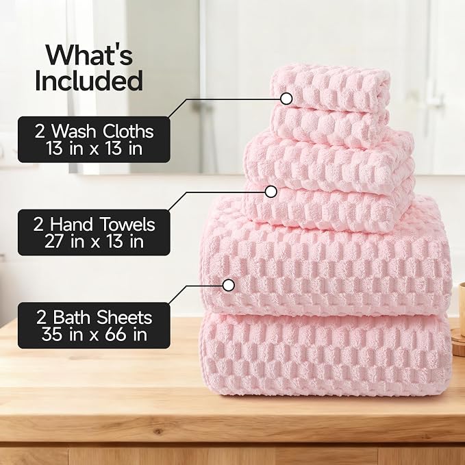 REDKISS Pink Microfiber Bath Towels Set of 6-35x70 Inches Oversized Bath Sheets - Image 2