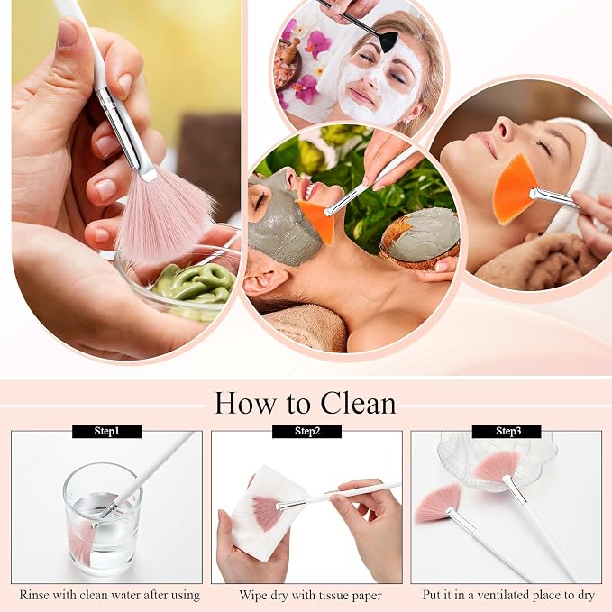 9 Pieces Facial Fan Mask Brushes, Soft Facial Applicator Brushes Tools - Image 5