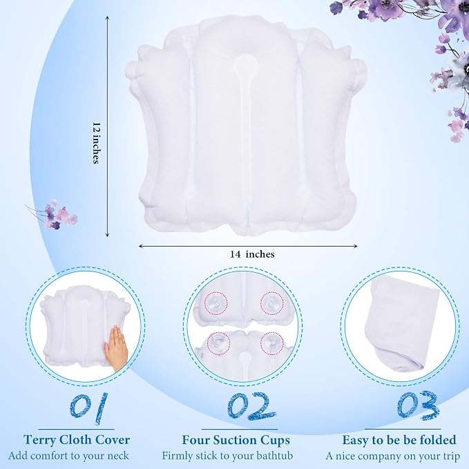 Jetec Inflatable Bath Pillow for Tub Non Slip Bathtub Pillow Soft Comfortable - Image 2
