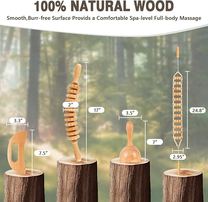 KintKita Wood Therapy Massage Tools 4-in-1, Wooden Lymphatic Drainage Massager - Image 7