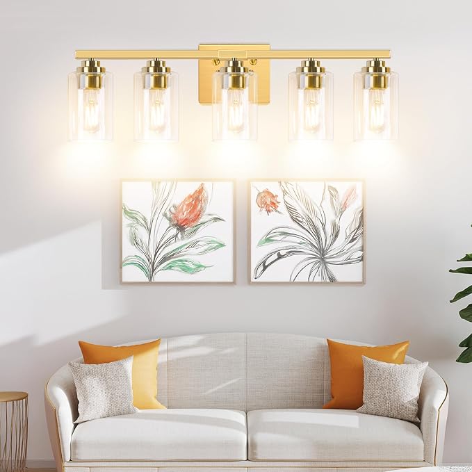 VerRon 5-Light Gold Bathroom Light Fixtures, Brushed Gold Wall Light Fixture - Image 9