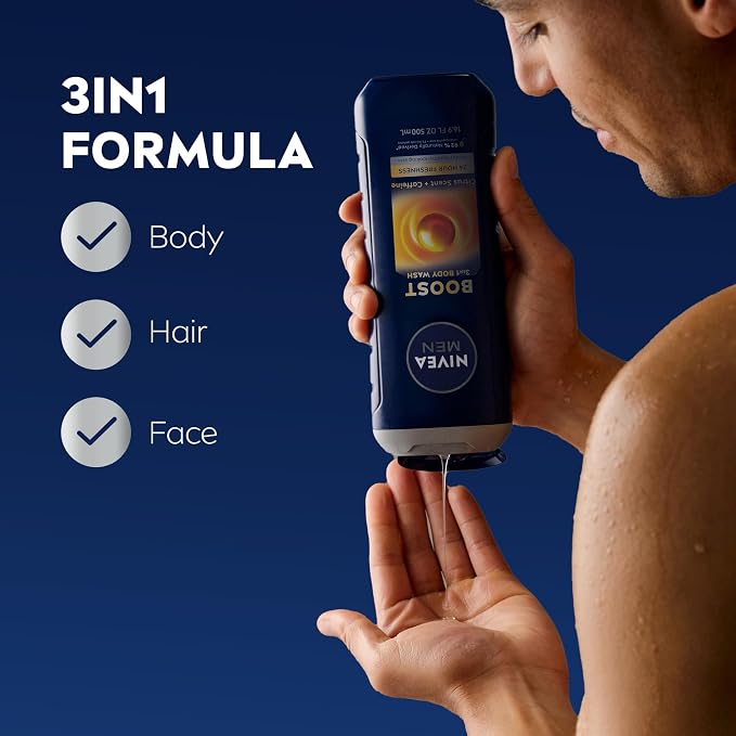 NIVEA MEN Boost Body Wash, Citrus Scent and Caffeine Enriched, 3-in-1 Men's - Image 2