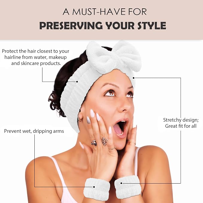 Ayesha White Spa Headband and Wristband Set - Image 3