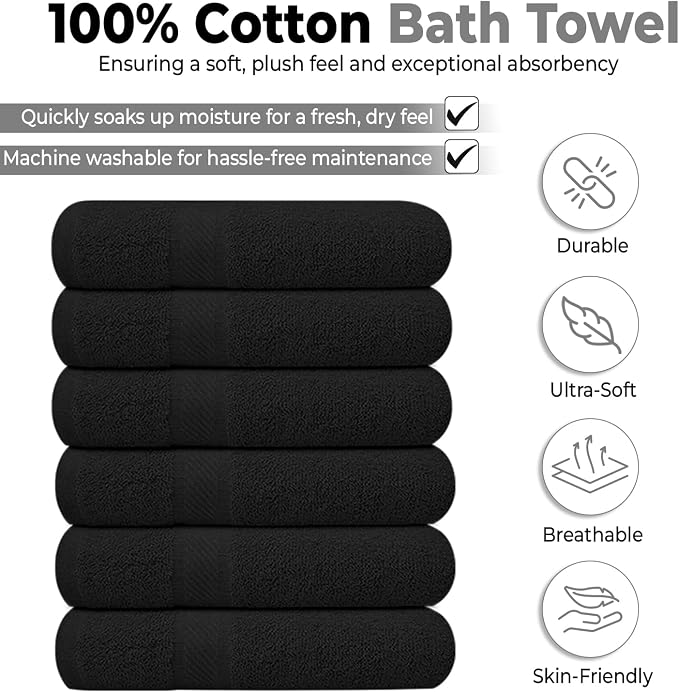 KAHAF COLLECTION 6 Pack Bath Towels Set 100% Ring Spun Cotton, Lightweight - Image 2