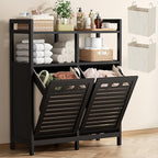 Homykic Tilt Out Laundry Hamper Cabinet, Bamboo Double Laundry Hamper by Homykic