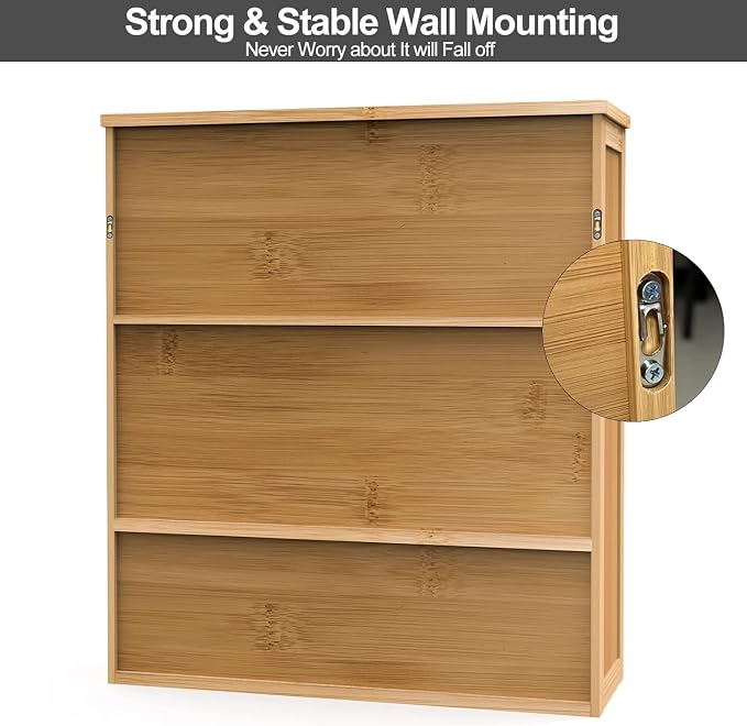 Bathroom Wall Cabinet, Bamboo Storage Cabinet Wall Mounted, Wall Hanging Cabinet - Image 8