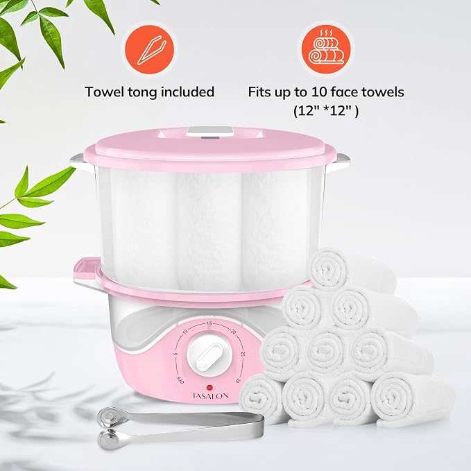 TASALON Pink Hot Towel Steamer for Facials, 5-Min Quick Heating Towel Warmer - Image 4