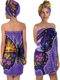 Women's Boho Butterfly Towel Wrap and Hair Drying Cap Set – Celestial Moon Sun by QIULIBMH