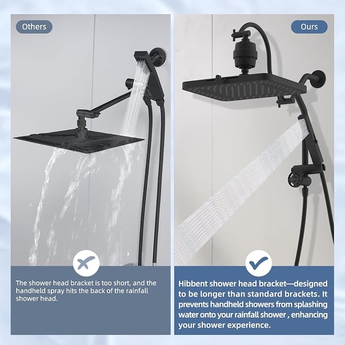 Hibbent 5-spray Filtered Rainfall Shower Head Combo, High Pressure 13'' - Image 8