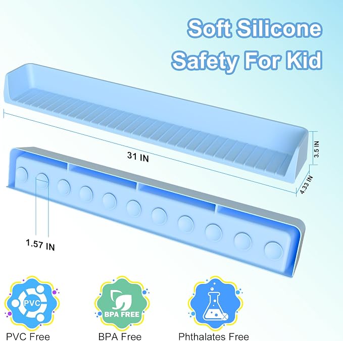 Splash Guard for Bathtub Kids, Longer Silicone Bathtub Water Guard, Toy Tray - Image 3