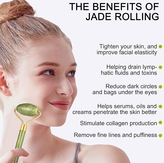 4-pcs Jade Roller & Gua Sha Set, Facial Roller Massager - Image 2