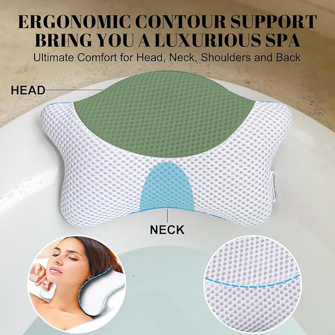 Non Slip Bath Pillow, Luxury Spa Bathtub Head & Neck Rest Support, Permeable - Image 3