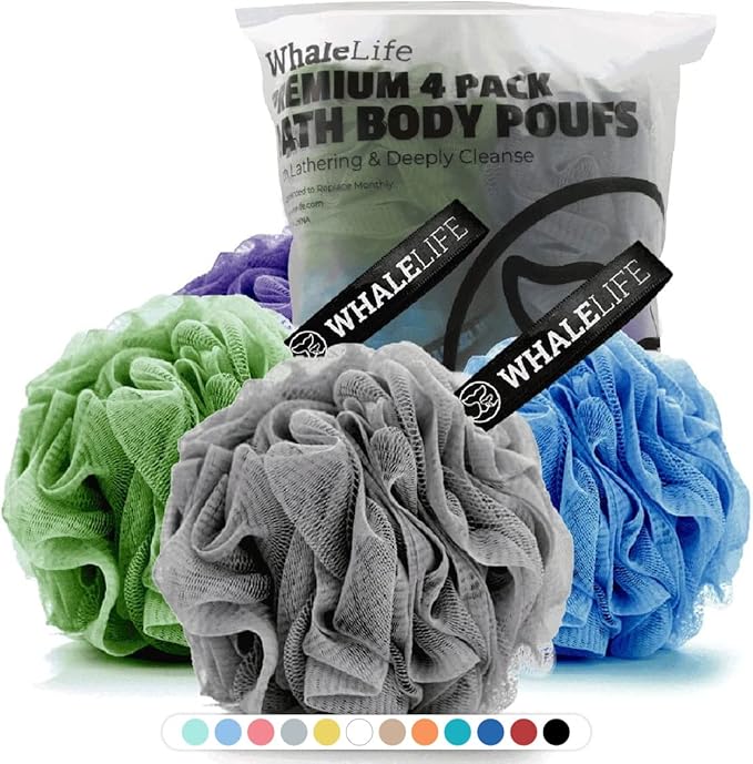 Loofah Sponge Bath Sponge for Women Men 4 Pack by WhaleLife