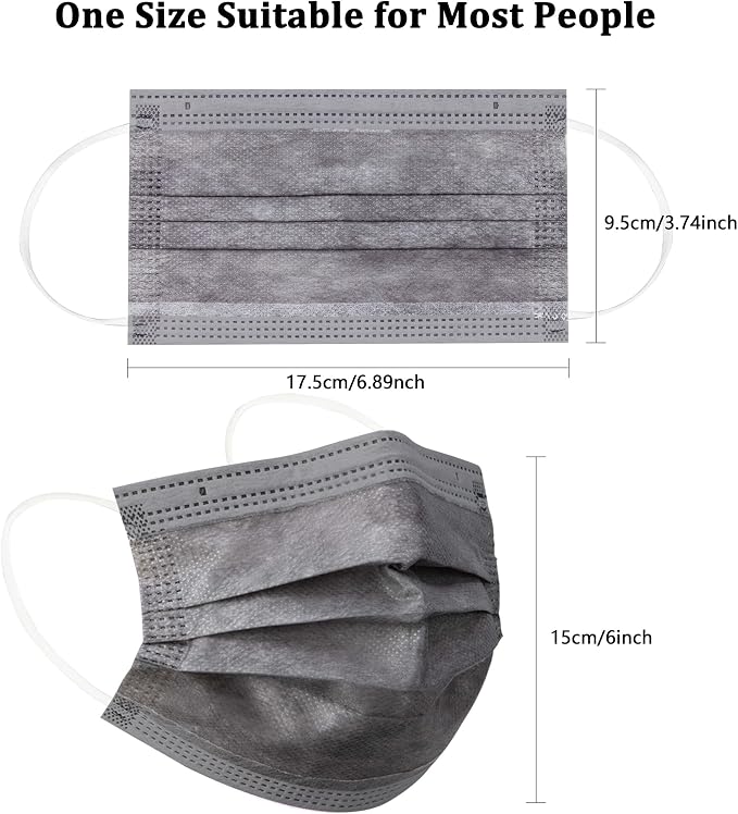 akgk 100PCS Grey Disposable Face Masks, 3-Ply Breathable Grey Face Mask - Image 7