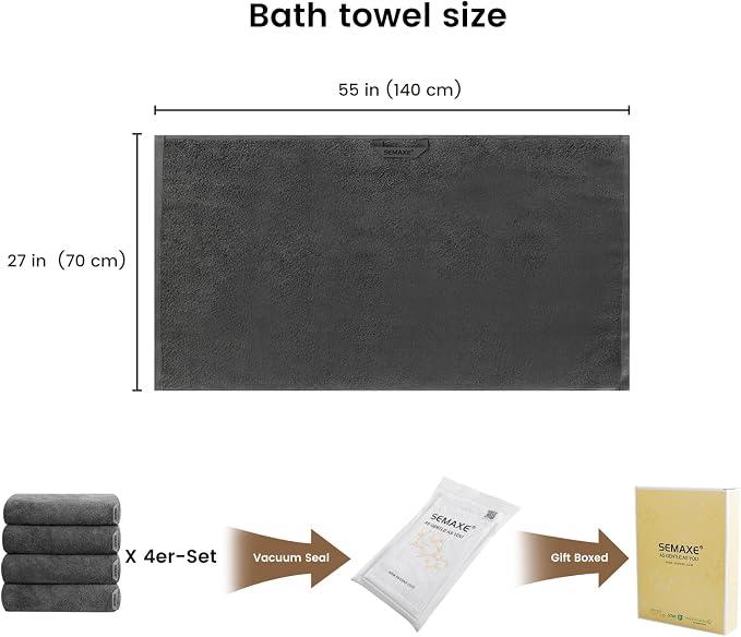 SEMAXE 4 Piece Grey Bath Towel Set - Image 2
