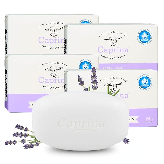 Caprina Goat Milk Bar Soap, LAVENDER OIL, 5 oz, Natural Hand & Body Soap Bars by Caprina