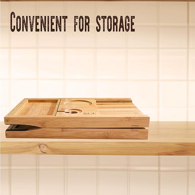 XcE Foldable Bamboo Bathtub Caddy Tray - Image 6