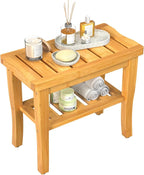Bamboo Shower Bench Stool with Storage Shelf Waterproof Shower Chair Spa Bath - Image 9