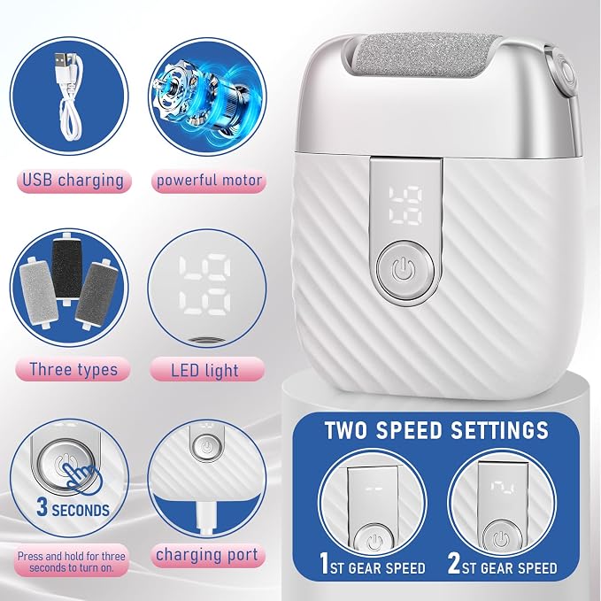 Electric Foot File with 2 Speeds & LED Display, Rechargeable Callus Remover - Image 3