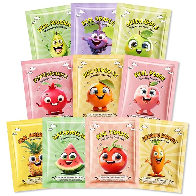 Kaely 10 Pack Fruit Face Masks for Kids, Kids Face Mask Spa Day Kit Supplies by KaelyCosmetics