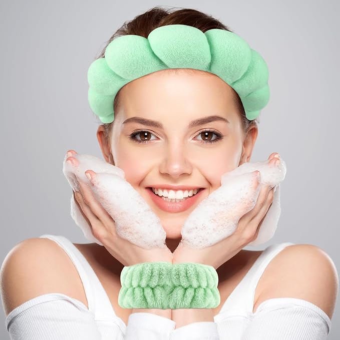 Zkptops Spa Headband for Washing Face Wristband Set Sponge Makeup Skincare - Image 2