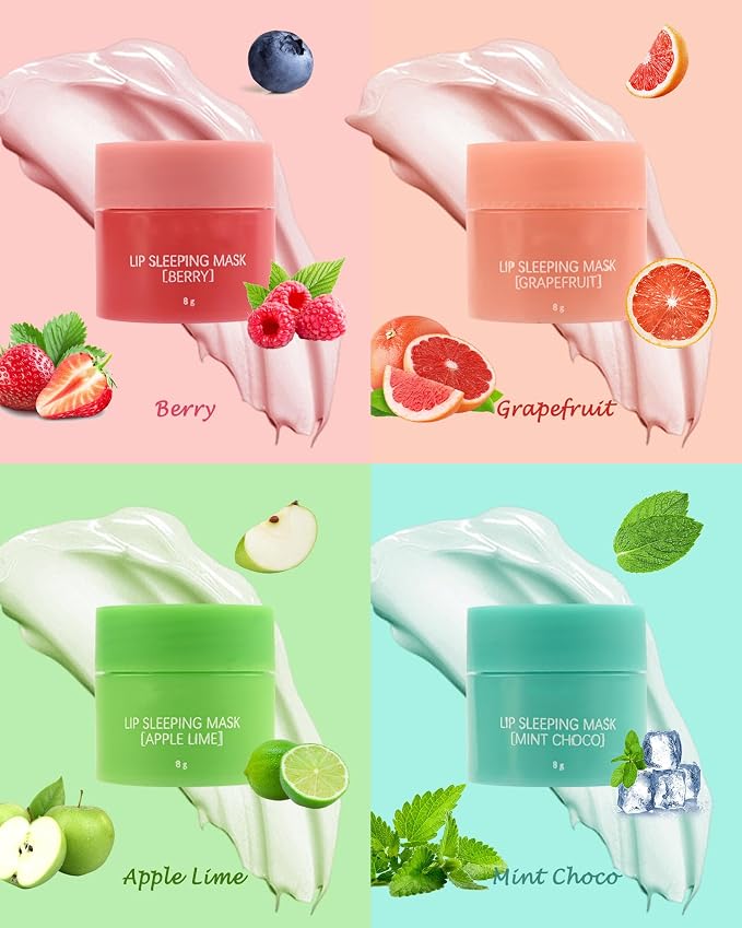 Lip Sleeping Mask Set-4 Pcs Moisturize & Nourish Lip Balm, Repair - Image 3