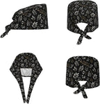 Scrub Cap for Women and Men Boho Black Leaf Pattern Adjustable Breathable - Image 2