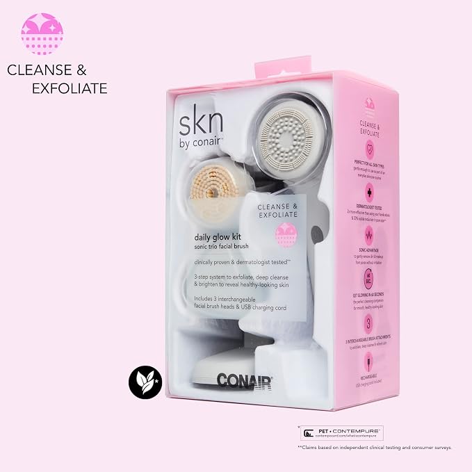 skn by conair Daily Glow Facial Cleansing Brush, All-in-One Facial Brush - Image 6