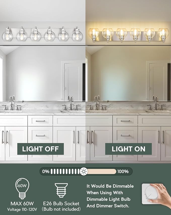 Bathroom Light Fixtures, 6 Light Brushed Nickel Vanity Light, 38 Inch Modern - Image 6