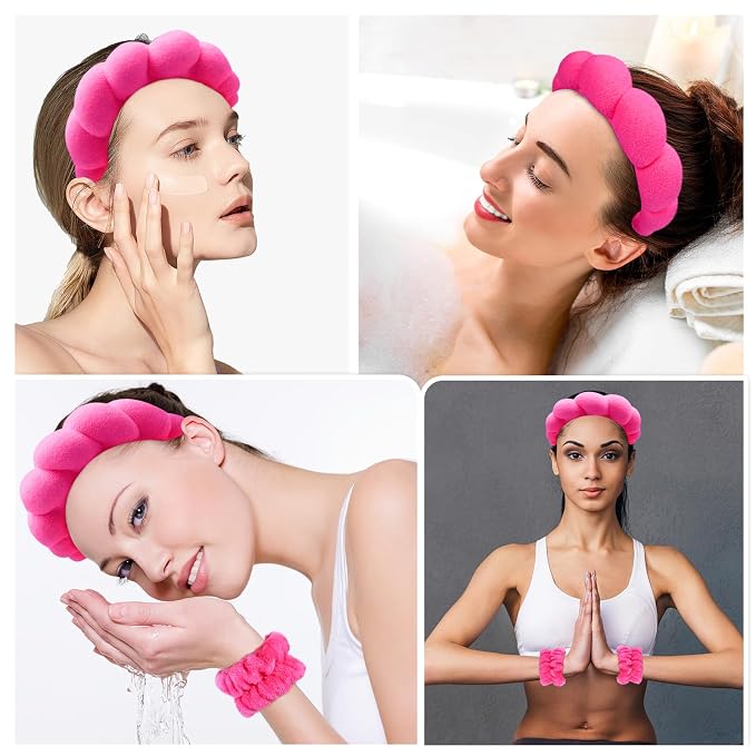 Zkptops Spa Headband for Washing Face Wristband Set Sponge Makeup Skincare - Image 4