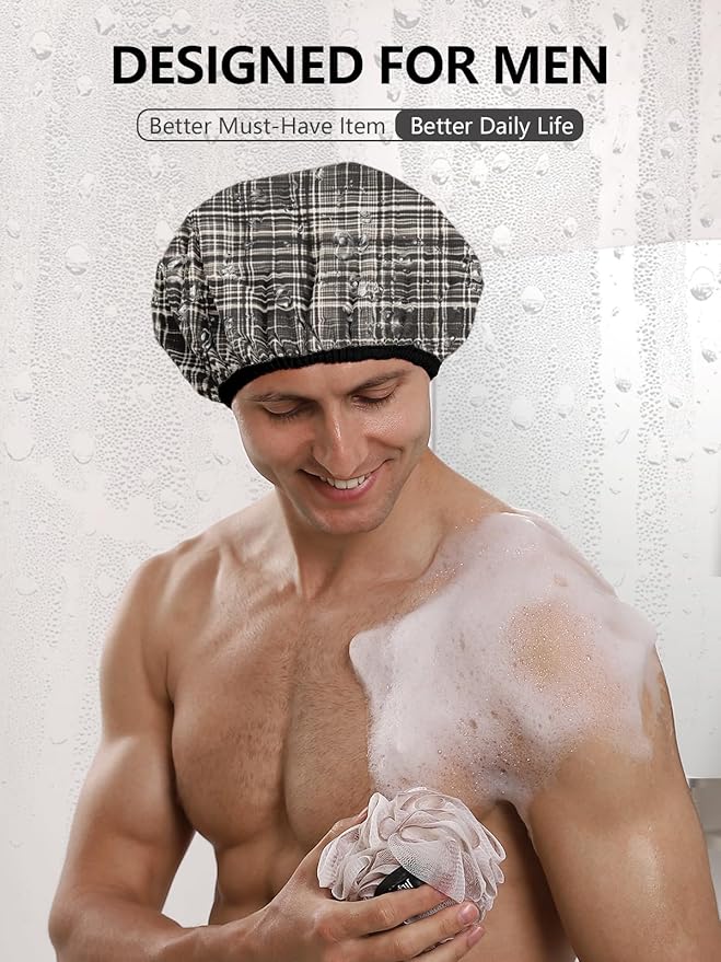 Years calm Men Shower Cap Reusable Waterproof, Dual-Layer Design, Double-Sided - Image 4