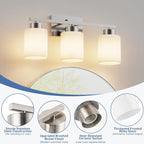 PARTPHONER 3-Light Brushed Nickel Bathroom Light Fixtures, Modern Vanity Light - Image 3